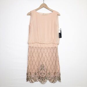 Betsy Adam peach chiffon sequin mini dress